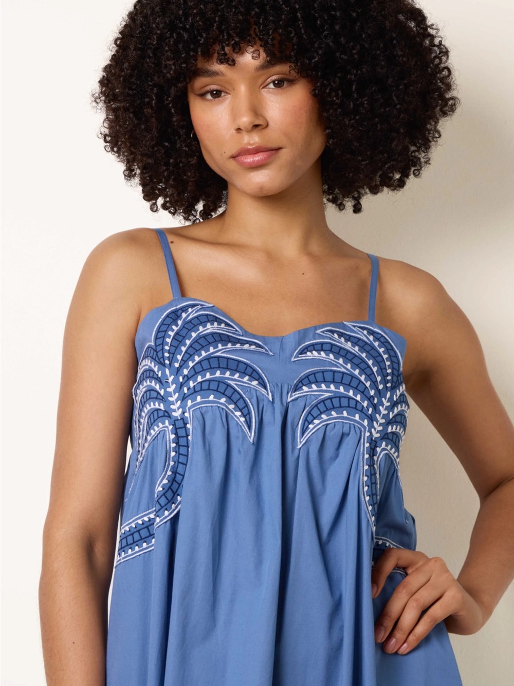 Blue Embroidered Maxi Dress with Spaghetti Straps